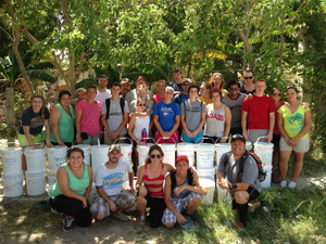 Volunteers with water filters